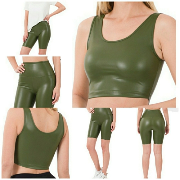 PU Leather Wet Look Biker & Crop Set - Picture 9 of 16